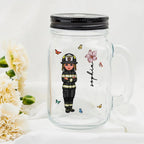 Personalized Cute Cartoon Girl Birth Flower 16oz Name Mason Jar with Handle Lid and Straw Birthday Gift for Women 1030575 - DiyGiftly