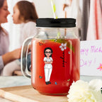 Personalized Cute Cartoon Girl Birth Flower 16oz Name Mason Jar with Handle Lid and Straw Birthday Gift for Women 1030575 - DiyGiftly