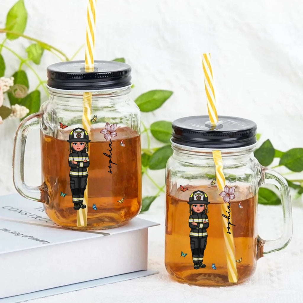 Personalized Cute Cartoon Girl Birth Flower 16oz Name Mason Jar with Handle Lid and Straw Birthday Gift for Women 1030575 - DiyGiftly