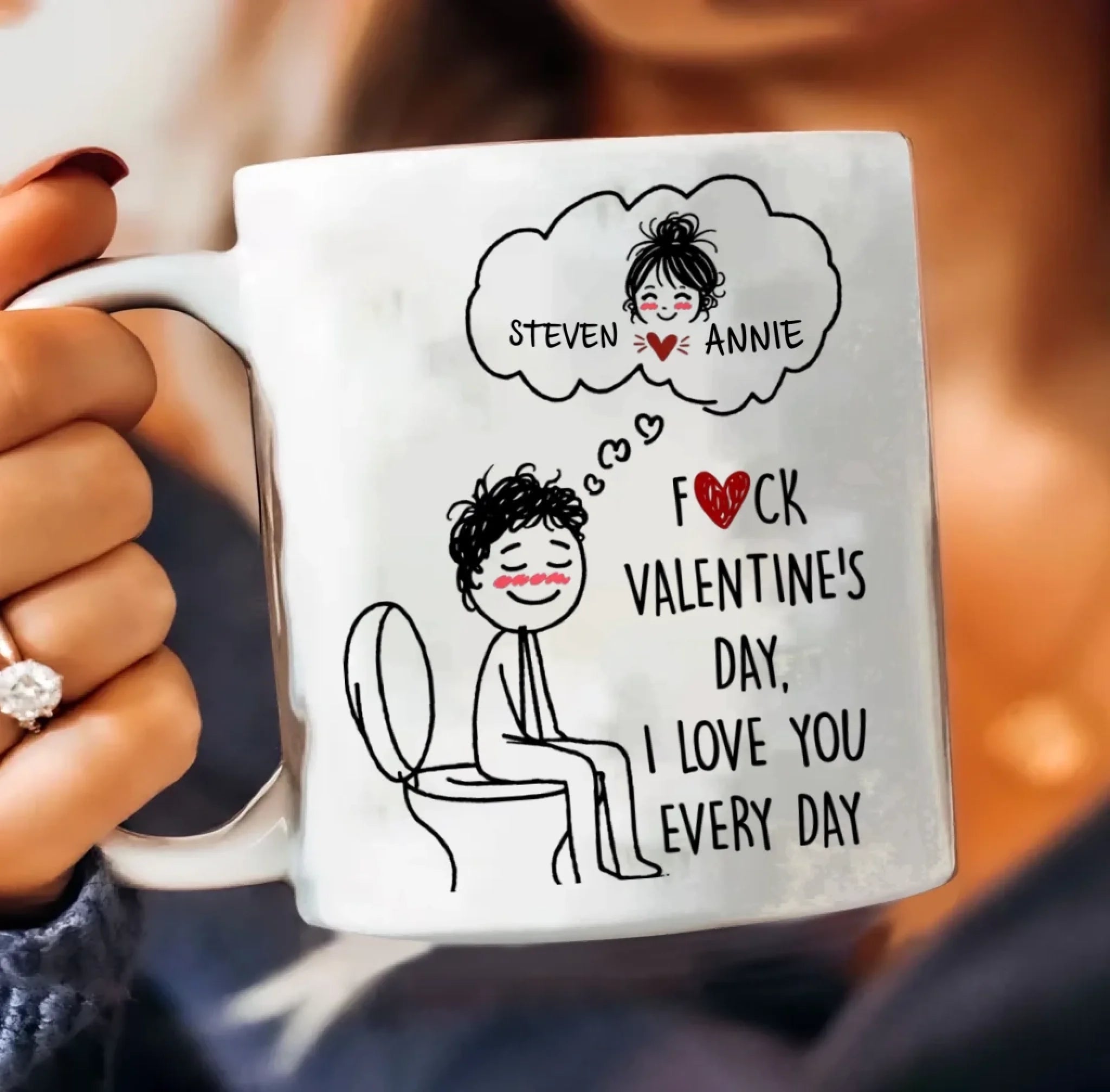 Personalized Cute Cartoon Mug – “F()Ck Valentine’s Day, I Love You Every Day” – Funny Romantic Coffee Cup for Couples, Him & Her – Unique Custom Gift for Boyfriend, Girlfriend, Husband, Wife, Anniversaries & Daily Love 1084167 - DiyGiftly