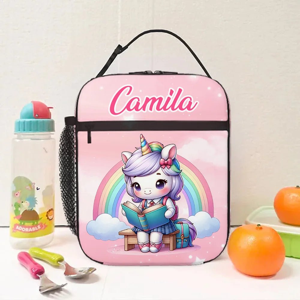Personalized Cute Dinosaur Fantasy Unicorn Design Waterproof Insulated Lunch Bag with Name Portable Back to School Work Picnic Gift for Kids 22020864 - DiyGiftly