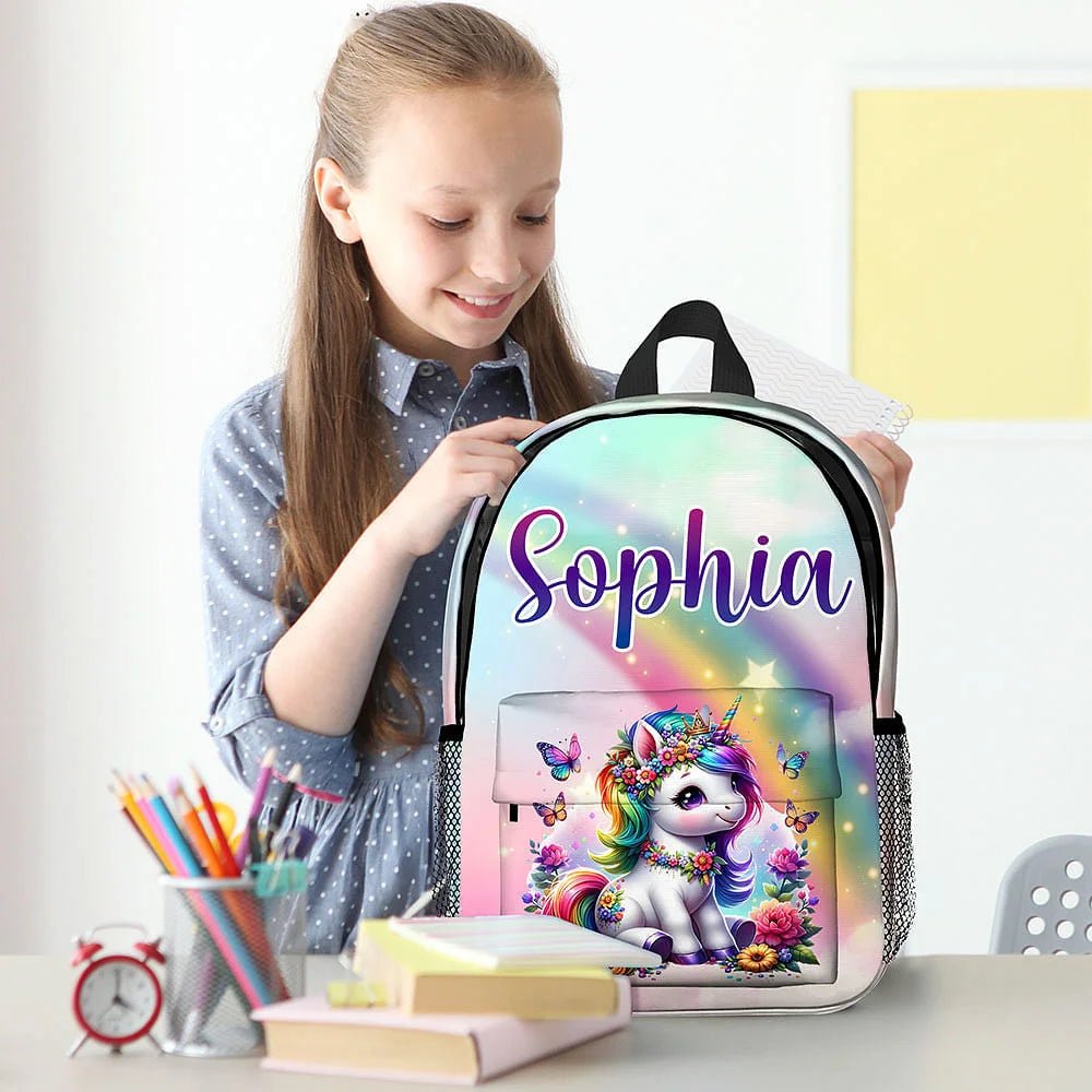 Personalized Cute Fantasy Unicorn Kid School Backpack with Name Large Capacity Daily Use Back to School Gift for Kids Girls 04164864 - DiyGiftly