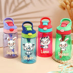 Personalized Cute Laughing Animal Pattern Name 16 oz Kid Water Bottle with Silicone Straw and Handle Birthday Back to School Gift for Boys Girls 09564672 - DiyGiftly