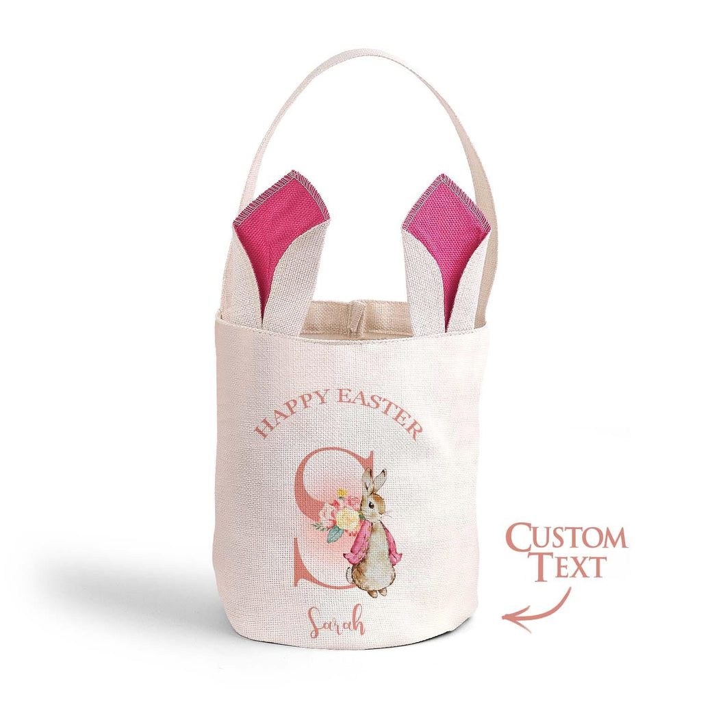 Personalized Cute Peter Rabbit Bunny Ears Bucket Bag with Initial and Name Easter Egg Hunt Basket Birthday Party Favors Gift for Kids - DiyGiftly