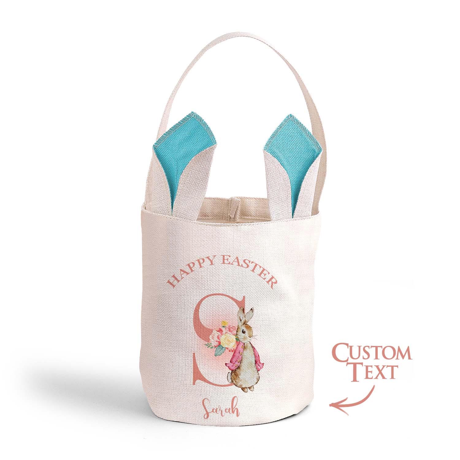 Personalized Cute Peter Rabbit Bunny Ears Bucket Bag with Initial and Name Easter Egg Hunt Basket Birthday Party Favors Gift for Kids - DiyGiftly