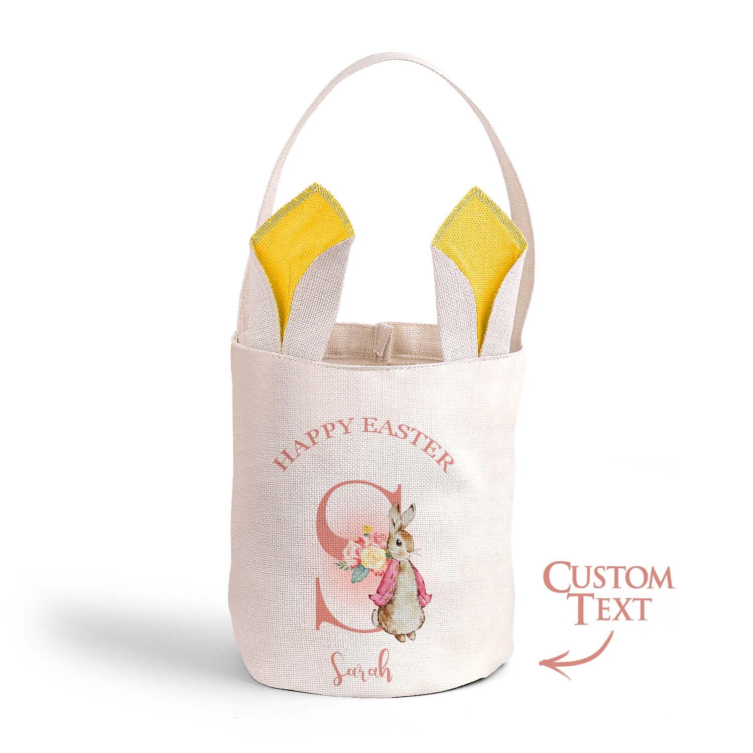 Personalized Cute Peter Rabbit Bunny Ears Bucket Bag with Initial and Name Easter Egg Hunt Basket Birthday Party Favors Gift for Kids - DiyGiftly