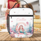 Personalized Cute Pink Fantasy Mermaid Initial Waterproof Insulated Lunch Bag with Name Portable Back to School Work Picnic Gift for Kids Family 20169472 - DiyGiftly