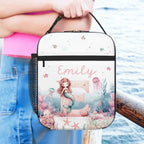 Personalized Cute Pink Fantasy Mermaid Initial Waterproof Insulated Lunch Bag with Name Portable Back to School Work Picnic Gift for Kids Family 20169472 - DiyGiftly