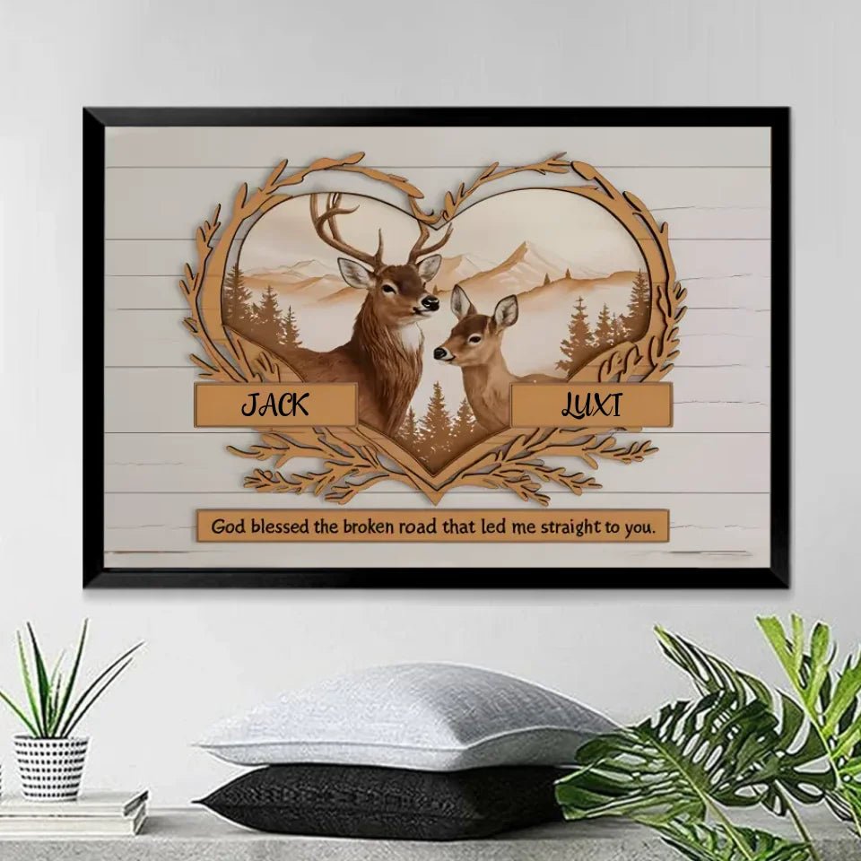 Personalized Deer Love Mountains Poster - Gift For Couple 746596 - DiyGiftly