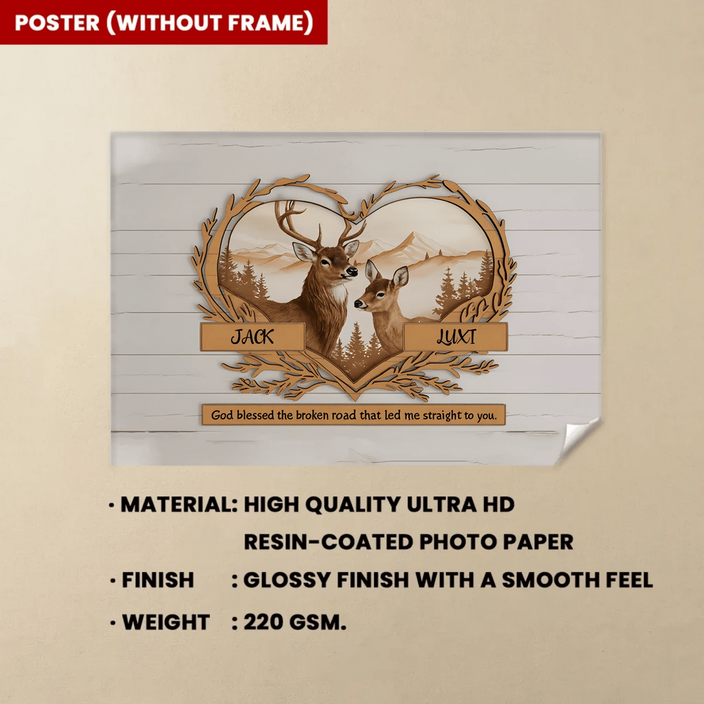 Personalized Deer Love Mountains Poster - Gift For Couple 746596 - DiyGiftly