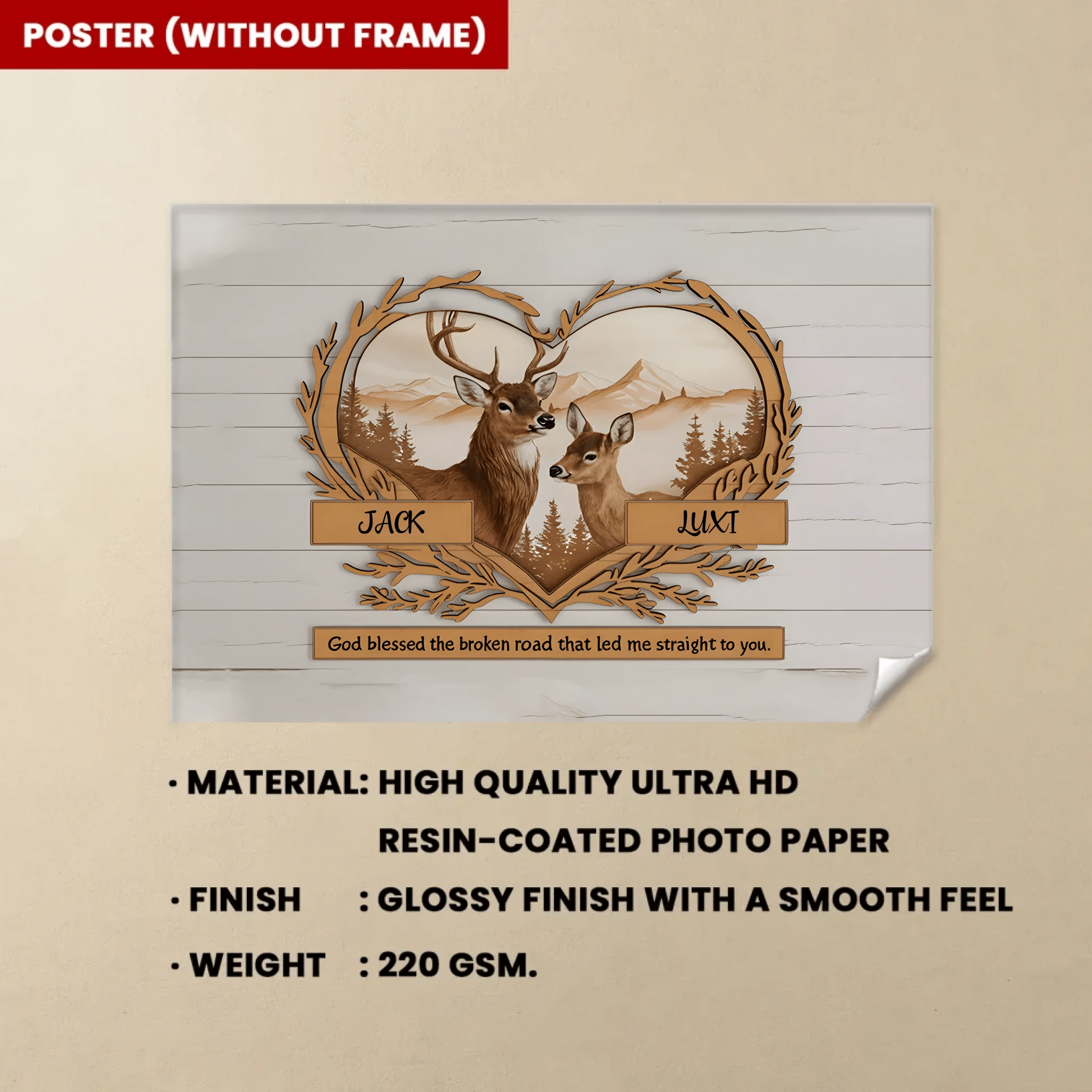 Personalized Deer Love Mountains Poster - Gift For Couple 746596 - DiyGiftly