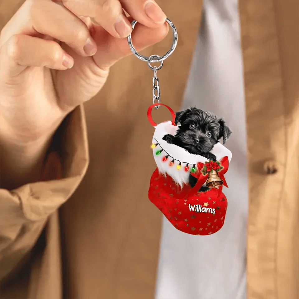 Personalized Dog in Christmas stocking Acrylic Keychain 723003 - DiyGiftly