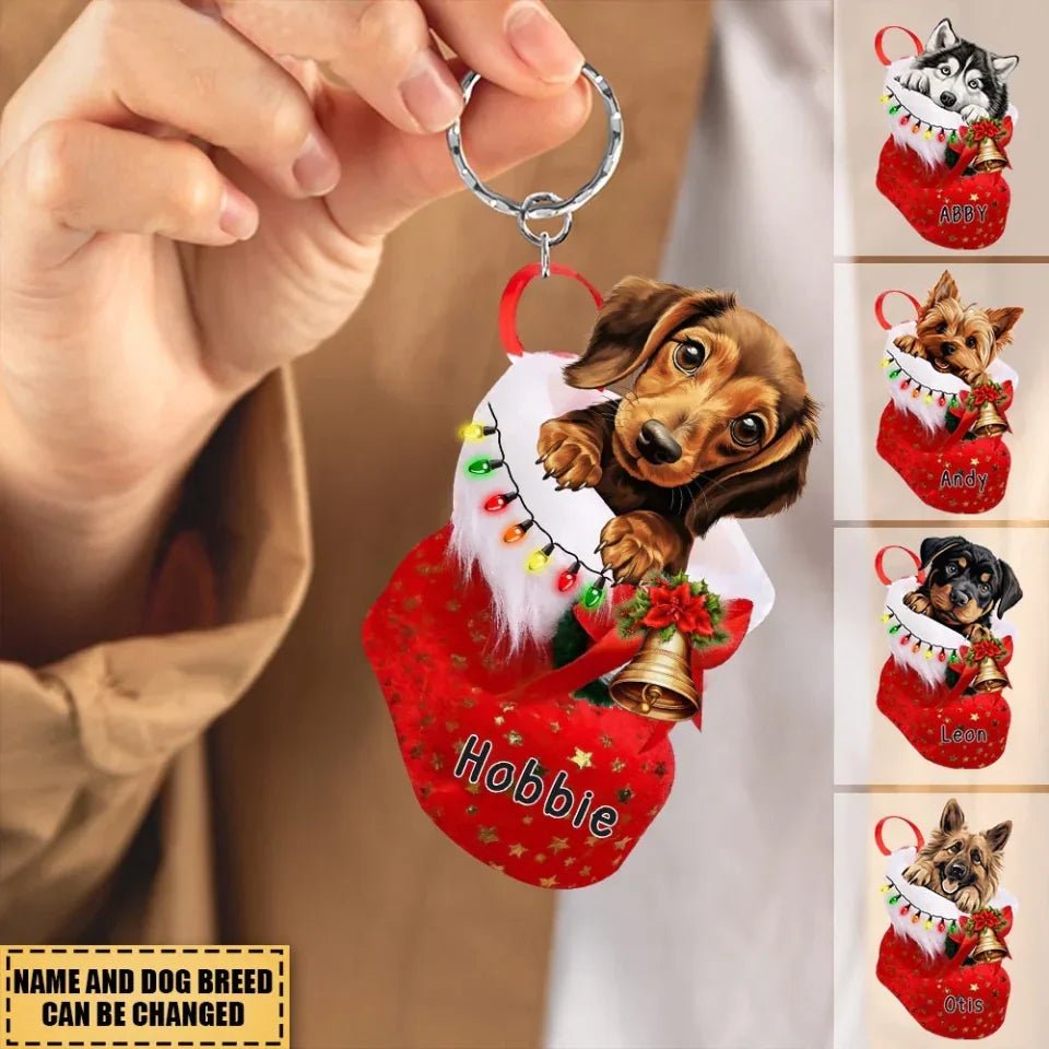 Personalized Dog in Christmas stocking Acrylic Keychain 723003 - DiyGiftly