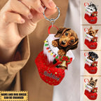 Personalized Dog in Christmas stocking Acrylic Keychain 723003 - DiyGiftly