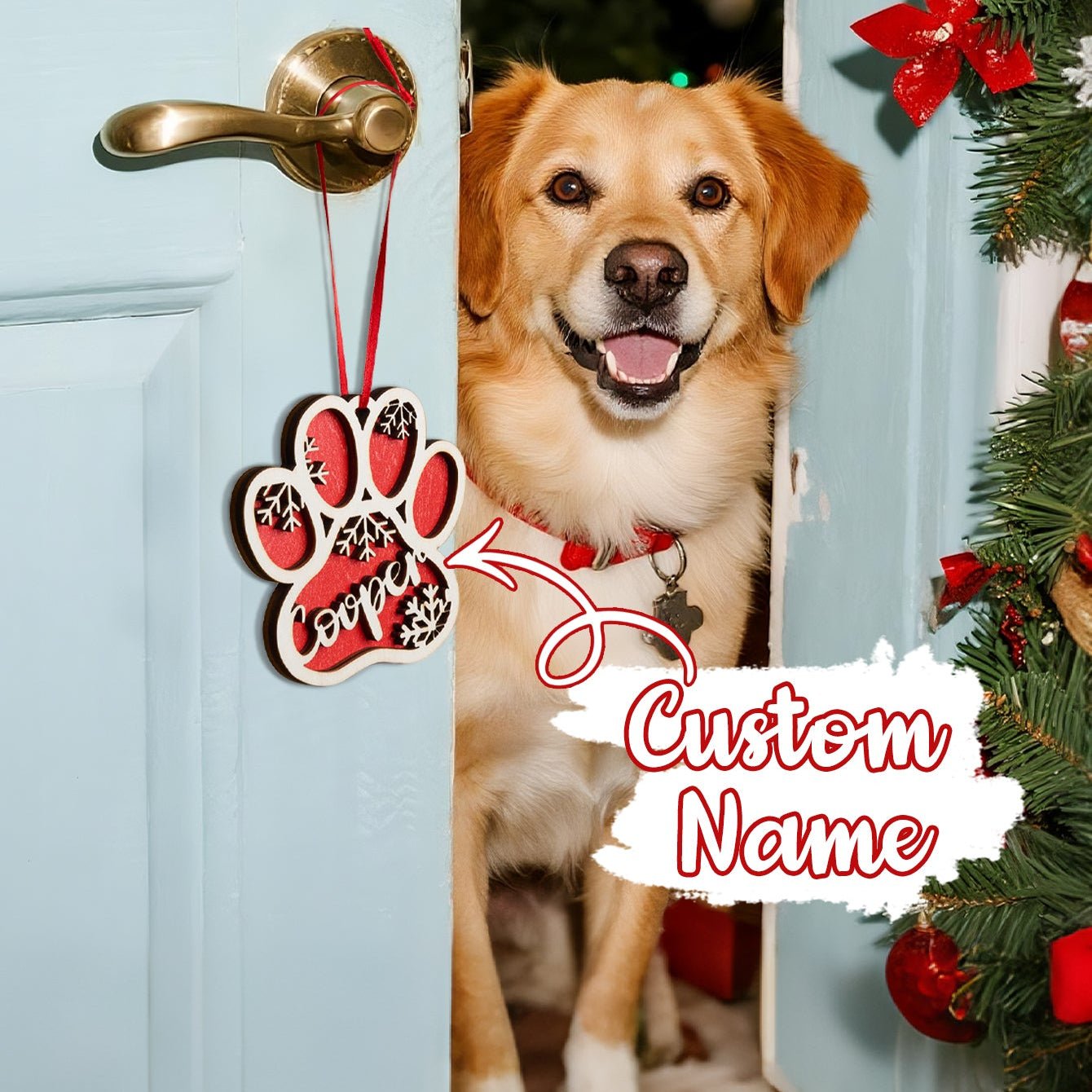 personalized name loss of dog gift ornament hanging keepsake close detail