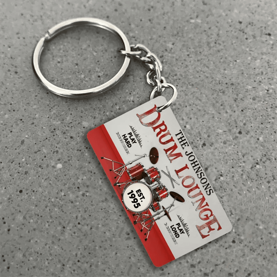 Personalized Drum Lounge Play Hard Play Loud Customized Keychain 734618 - DiyGiftly