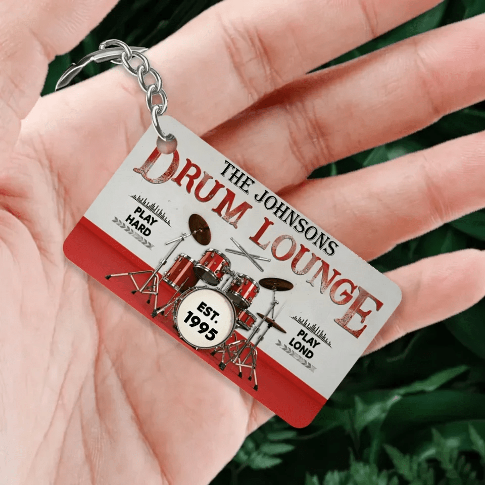 Personalized Drum Lounge Play Hard Play Loud Customized Keychain 734618 - DiyGiftly