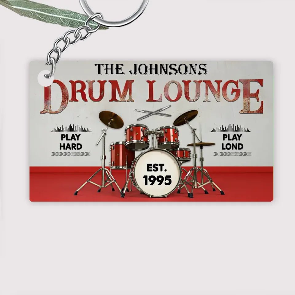 Personalized Drum Lounge Play Hard Play Loud Customized Keychain 734618 - DiyGiftly