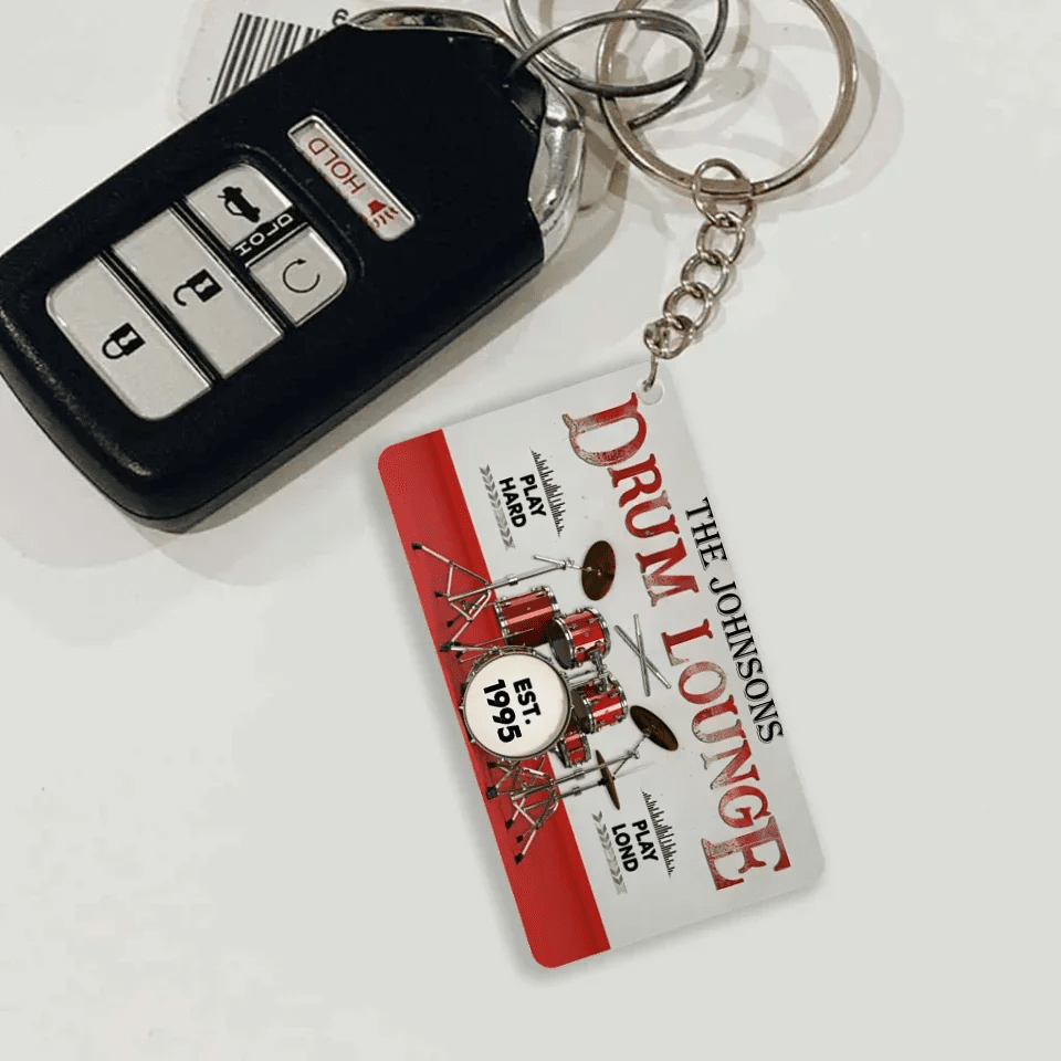 Personalized Drum Lounge Play Hard Play Loud Customized Keychain 734618 - DiyGiftly