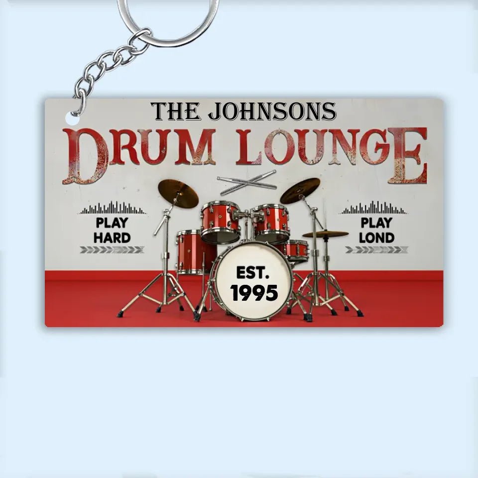Personalized Drum Lounge Play Hard Play Loud Customized Keychain 734618 - DiyGiftly