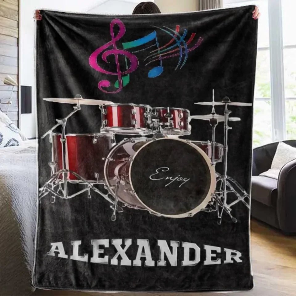 Personalized drum print music theme name blanket 755337 - DiyGiftly