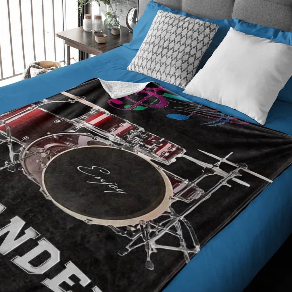 Personalized drum print music theme name blanket 755337 - DiyGiftly