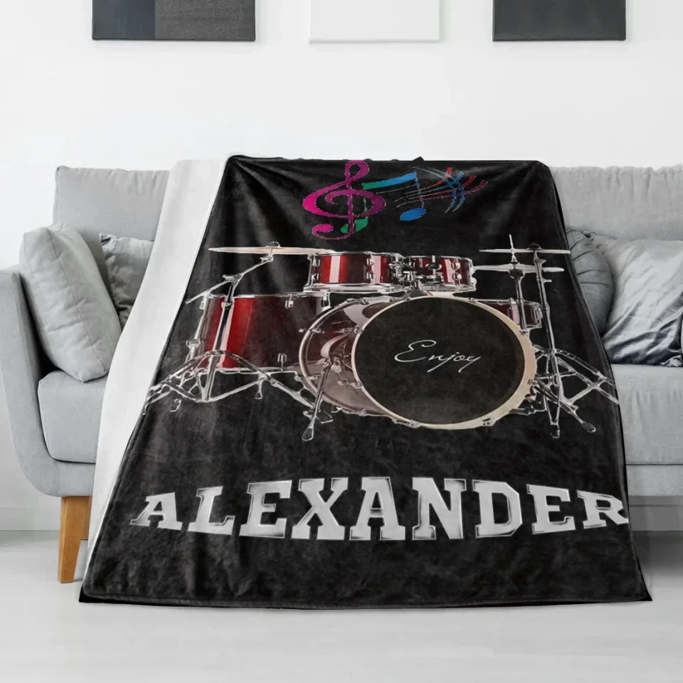 Personalized drum print music theme name blanket 755337 - DiyGiftly
