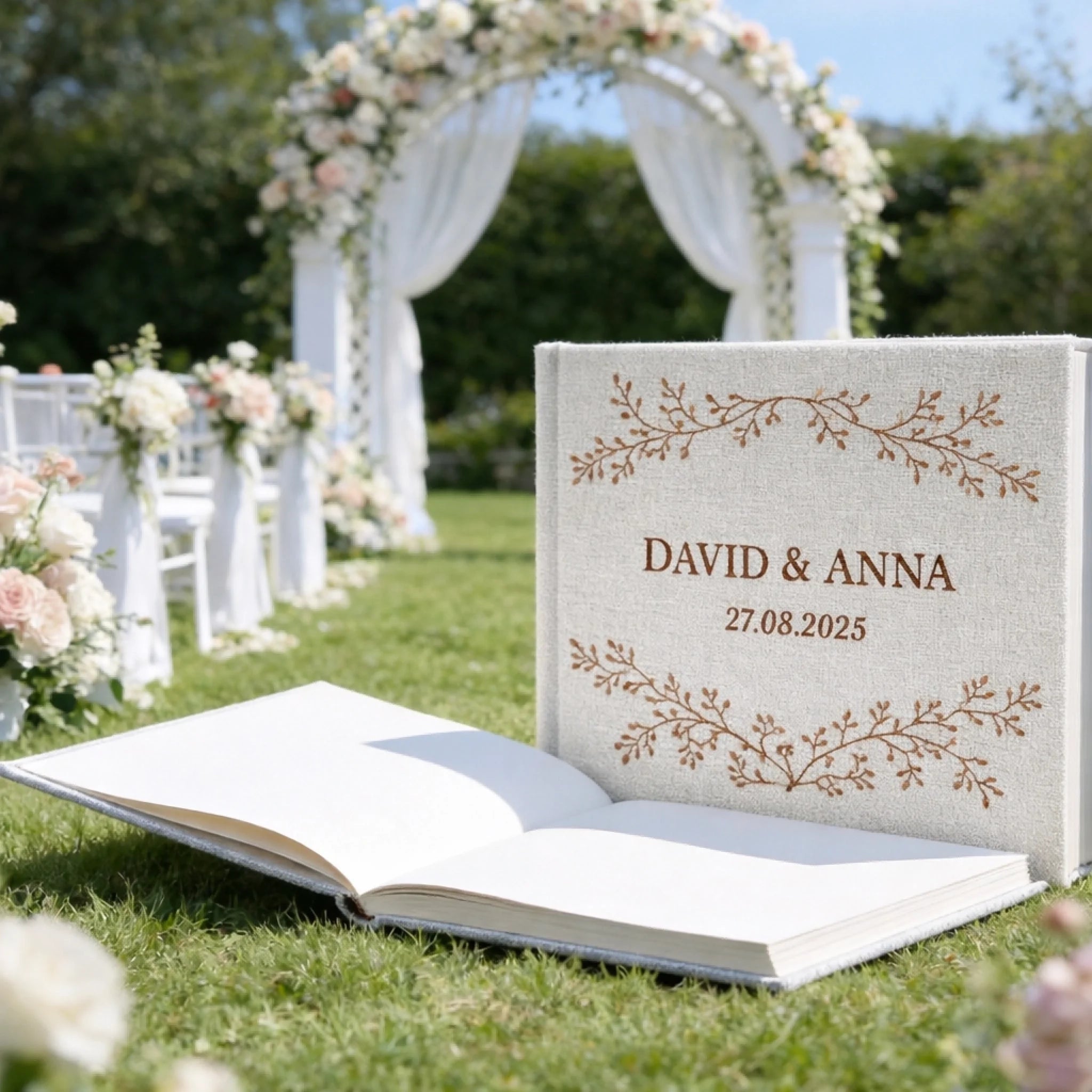 Personalized Embroidered Linen Wedding Guest Book - Custom Memory Book, Unique Valentine’s Gift 1120300 - DiyGiftly