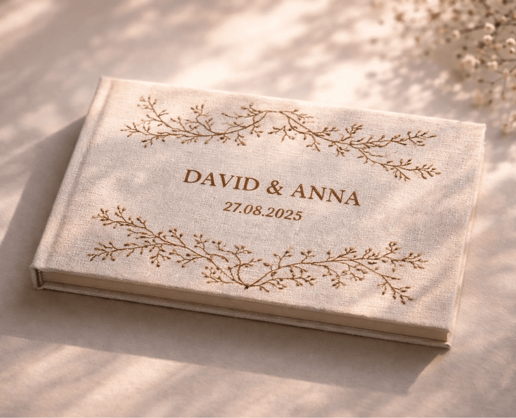 Personalized Embroidered Linen Wedding Guest Book - Custom Memory Book, Unique Valentine’s Gift 1120300 - DiyGiftly