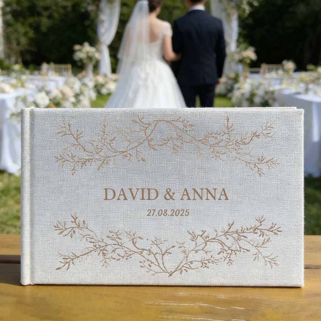 Personalized Embroidered Linen Wedding Guest Book - Custom Memory Book, Unique Valentine’s Gift 1120300 - DiyGiftly