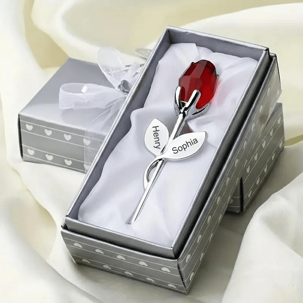 Gift Box Personalized Engraved Crystal Rose 1st Year Anniversary Gift for Her A Rose That Keeps Your Name