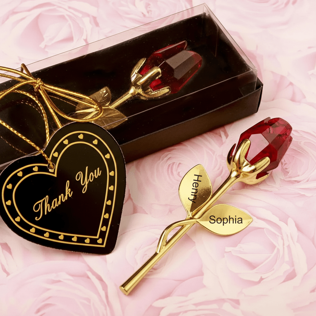 Gift Box romantic keepsake Personalized Engraved Crystal Rose 1st Year Anniversary Gift for Her