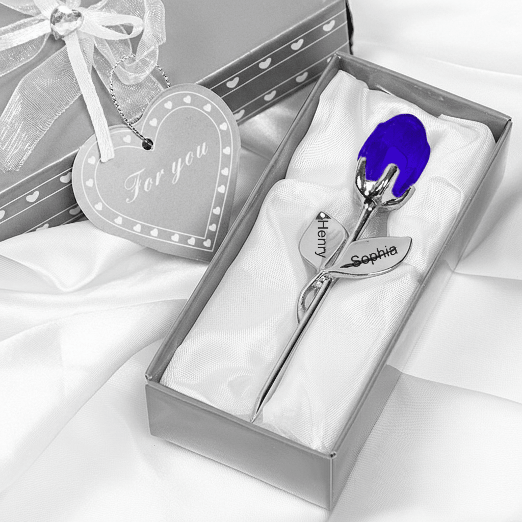Gift Box Personalized Engraved Crystal Rose 1st Year Anniversary Gift for Her Romantic Keepsake Display