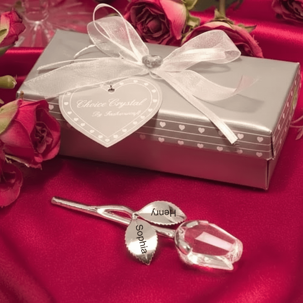 Gift Box Personalized Engraved Crystal Rose 1st Year Anniversary Gift for Her