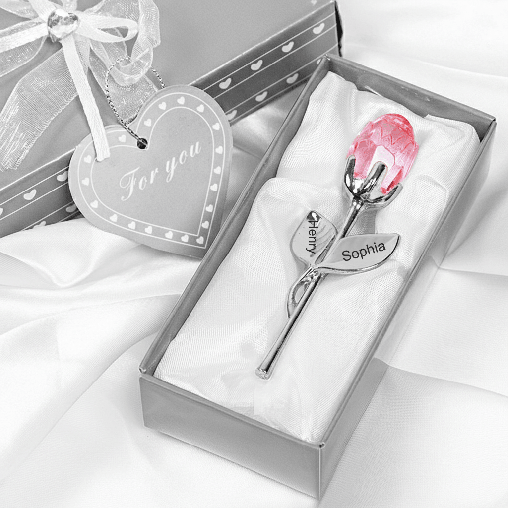 Gift Box A Rose That Keeps Your Name Personalized Engraved Crystal Rose 1st Year Anniversary Gift for Her