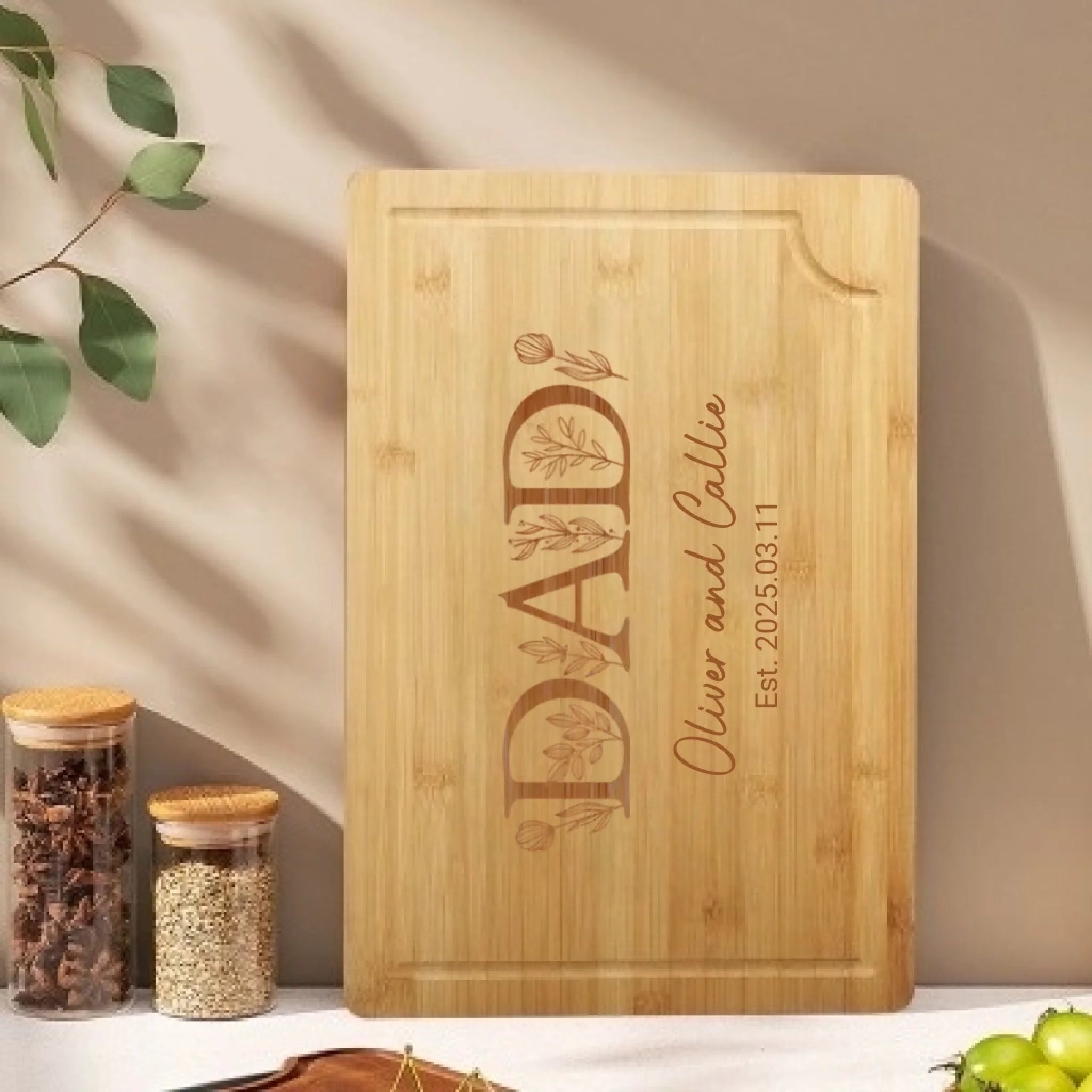 Personalized Engraved Floral Mom Grandma FSC Bamboo Charcuterie Cutting Board with Name and Juice Groove Mother's Day Birthday Gift for Family 1030425 - DiyGiftly