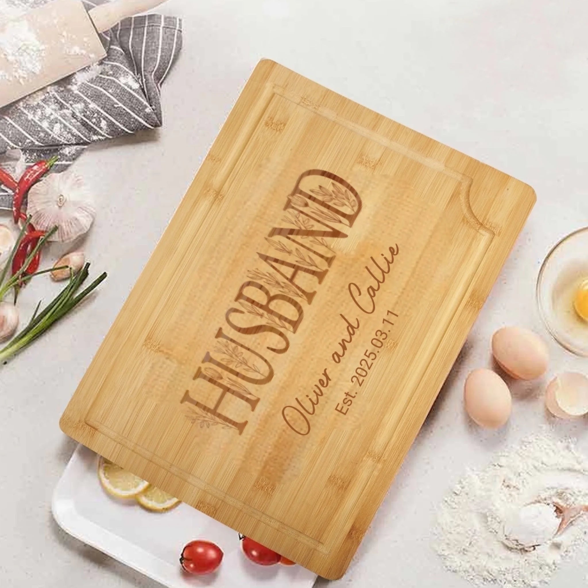 Personalized Engraved Floral Mom Grandma FSC Bamboo Charcuterie Cutting Board with Name and Juice Groove Mother's Day Birthday Gift for Family 1030425 - DiyGiftly