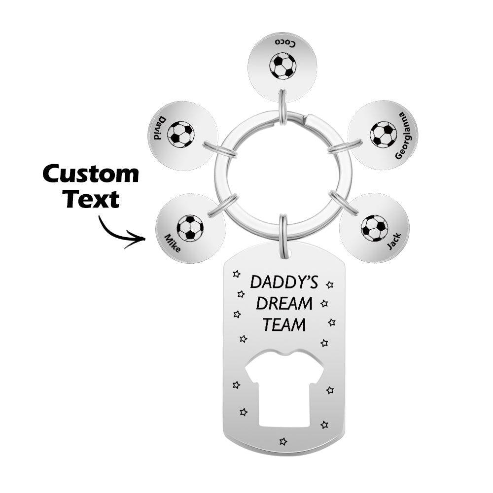 Personalized Engraved Football Daddy' Dream Team Keychain with Children's Names Key Ring Father's Day Gifts - DiyGiftly