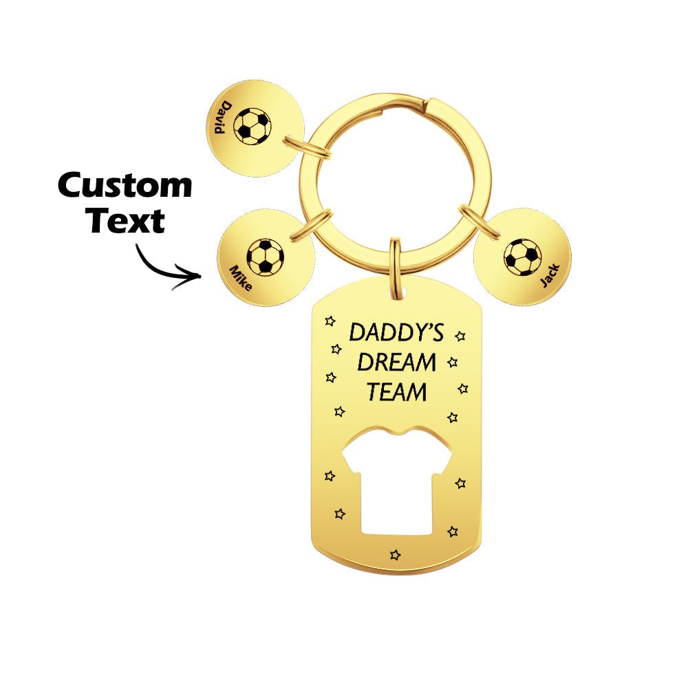 Personalized Engraved Football Daddy' Dream Team Keychain with Children's Names Key Ring Father's Day Gifts - DiyGiftly