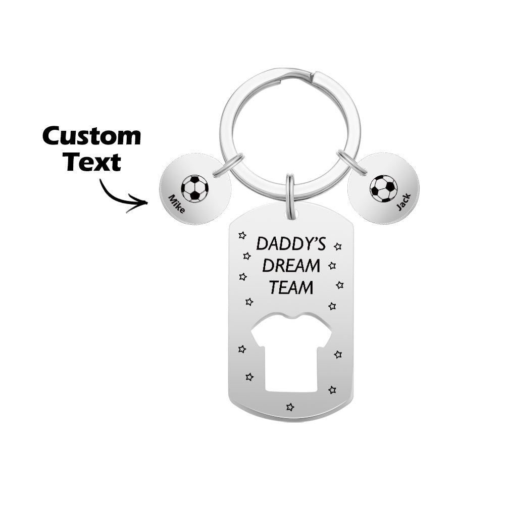 Personalized Engraved Football Daddy' Dream Team Keychain with Children's Names Key Ring Father's Day Gifts - DiyGiftly