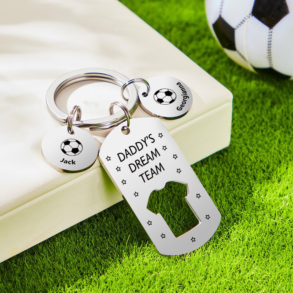 Personalized Engraved Football Daddy' Dream Team Keychain with Children's Names Key Ring Father's Day Gifts - DiyGiftly