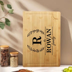 Personalized Engraved Wreath Monogram FSC Bamboo Charcuterie Cutting Board with Initial and Juice Groove Housewarming Birthday Gift for Family 1029616 - DiyGiftly