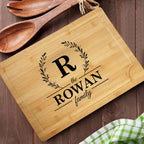 Personalized Engraved Wreath Monogram FSC Bamboo Charcuterie Cutting Board with Initial and Juice Groove Housewarming Birthday Gift for Family 1029616 - DiyGiftly
