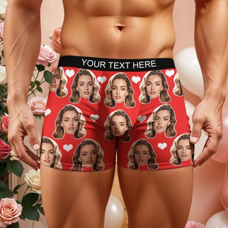 personalized face photo heart theme design mens underwear gift for boyfriend