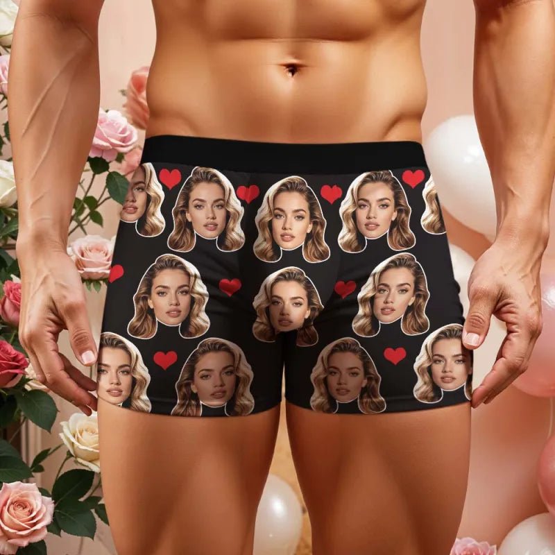 personalized face photo mens underwear heart theme design gift for boyfriend