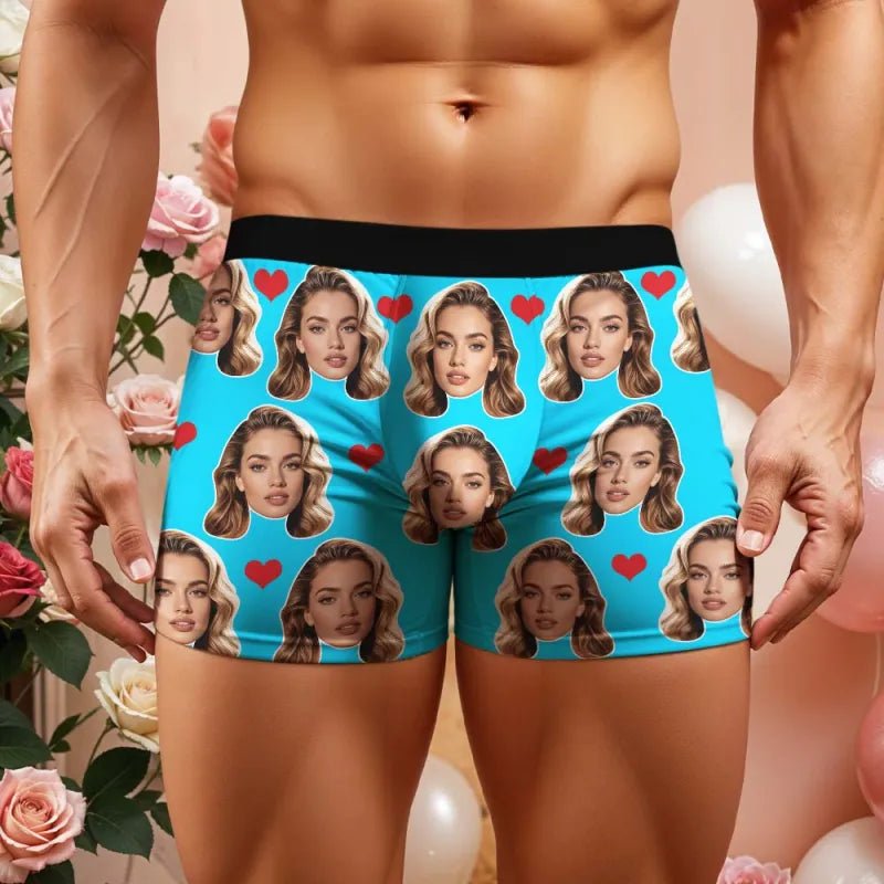 personalized face photo heart theme design mens underwear gift for boyfriend