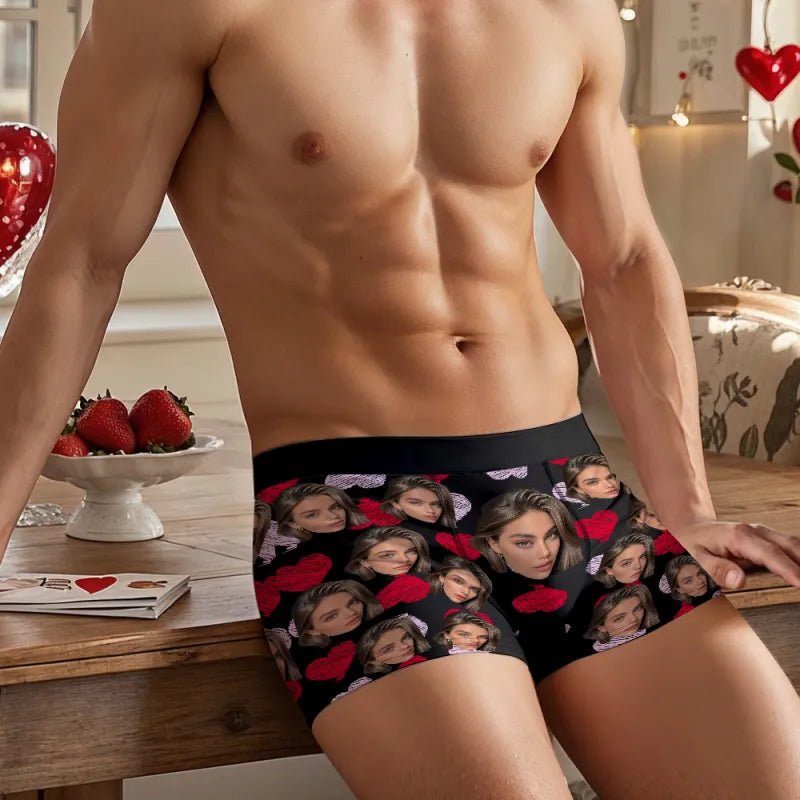 personalized face photo mens underwear heart theme design gift for boyfriend