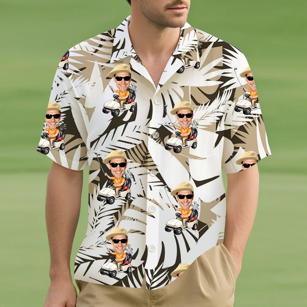 Personalized Face Photo Golf Elements Hawaiian Shirt – Custom Funny Short Sleeve Summer Vacation Outfit, Unique Birthday, Anniversary, Father’s Day Gift for Golf Players, Dad, Husband, Boyfriend 77000448 - DiyGiftly