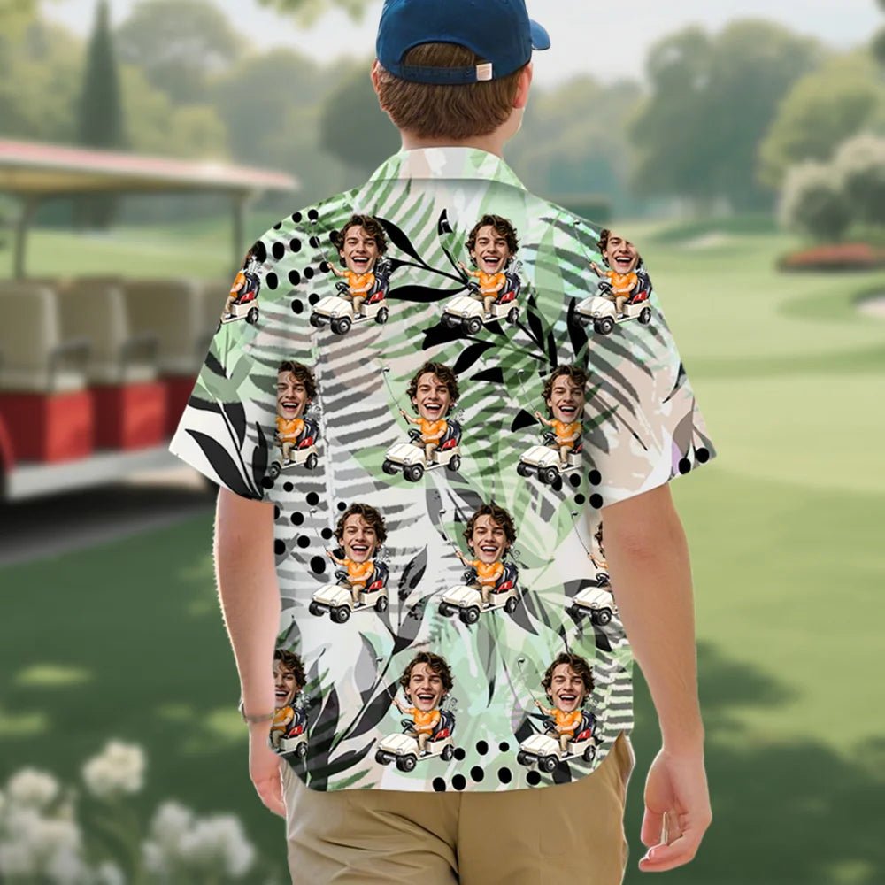 Personalized Face Photo Golf Elements Hawaiian Shirt – Custom Funny Short Sleeve Summer Vacation Outfit, Unique Birthday, Anniversary, Father’s Day Gift for Golf Players, Dad, Husband, Boyfriend 77000448 - DiyGiftly