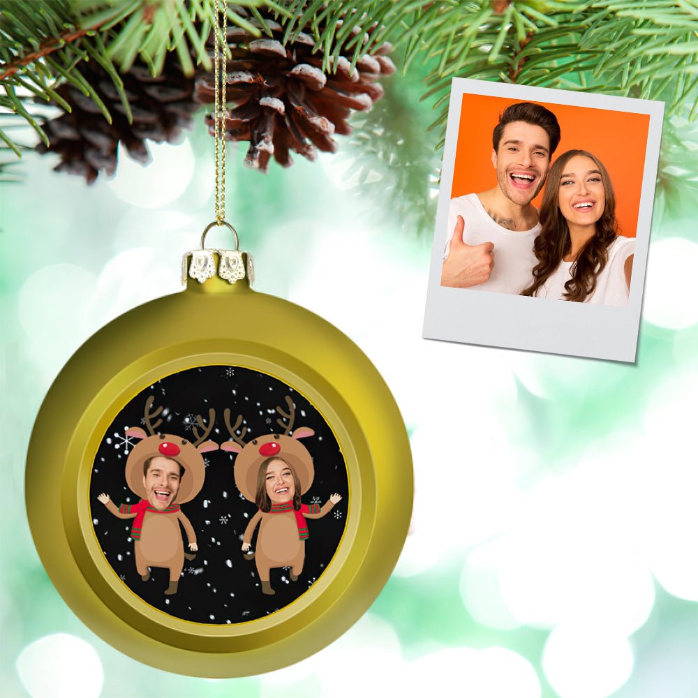 Personalized Face Reindeer Body Christmas Ball Ornament – Custom Holiday Tree Decoration - DiyGiftly